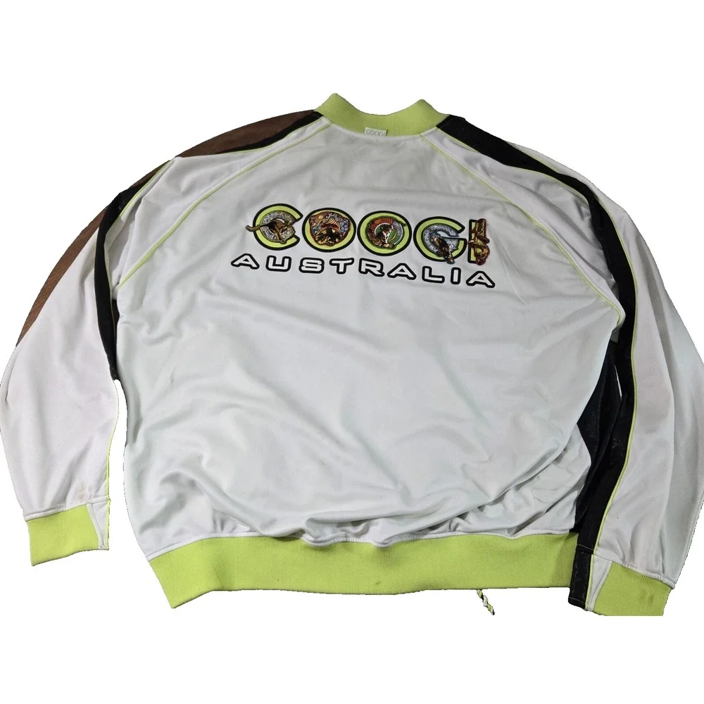 Coogi Jacket Mens Size 5XL Black White Lime Green Vintage Patches Full Zip‎